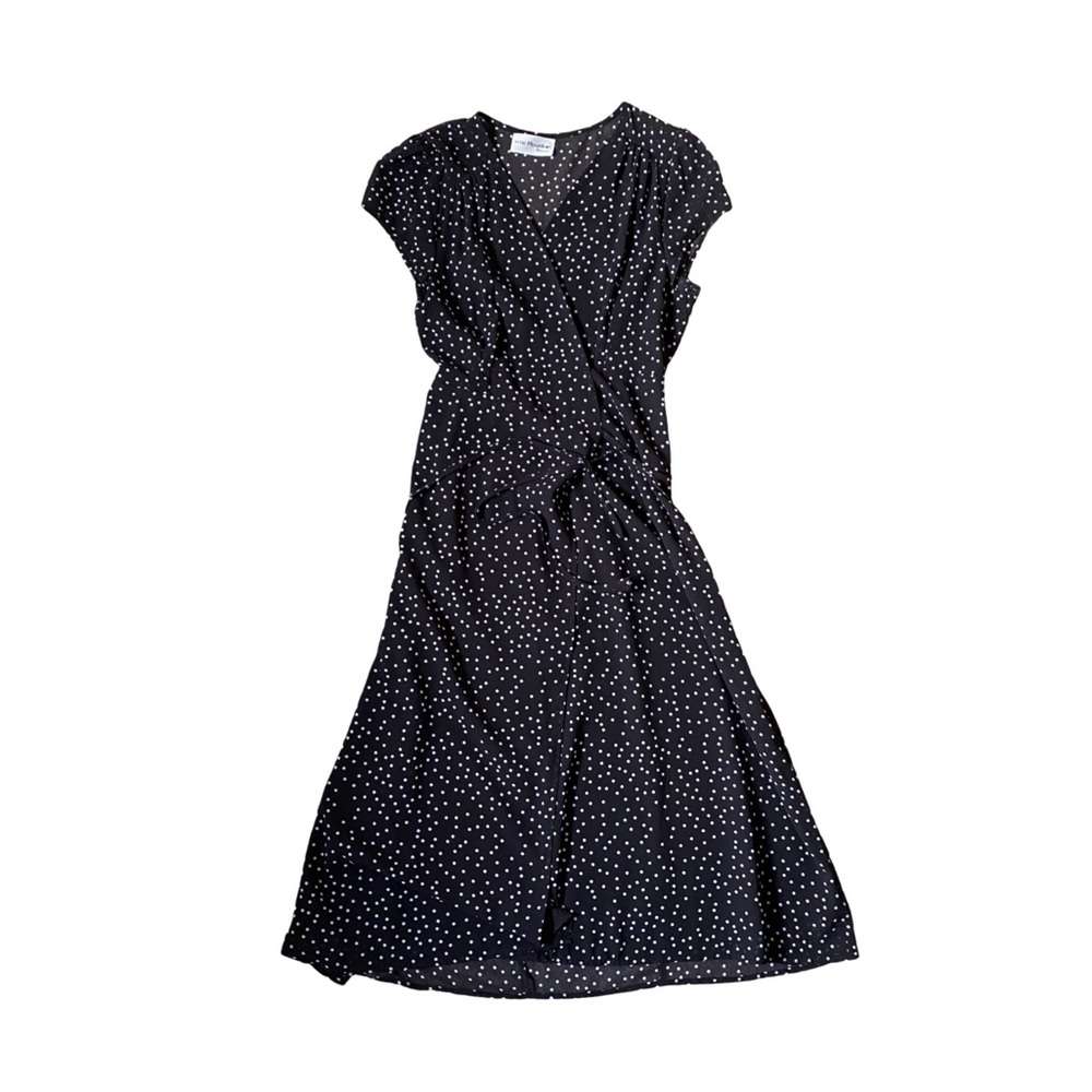Polka dot black wrap dress